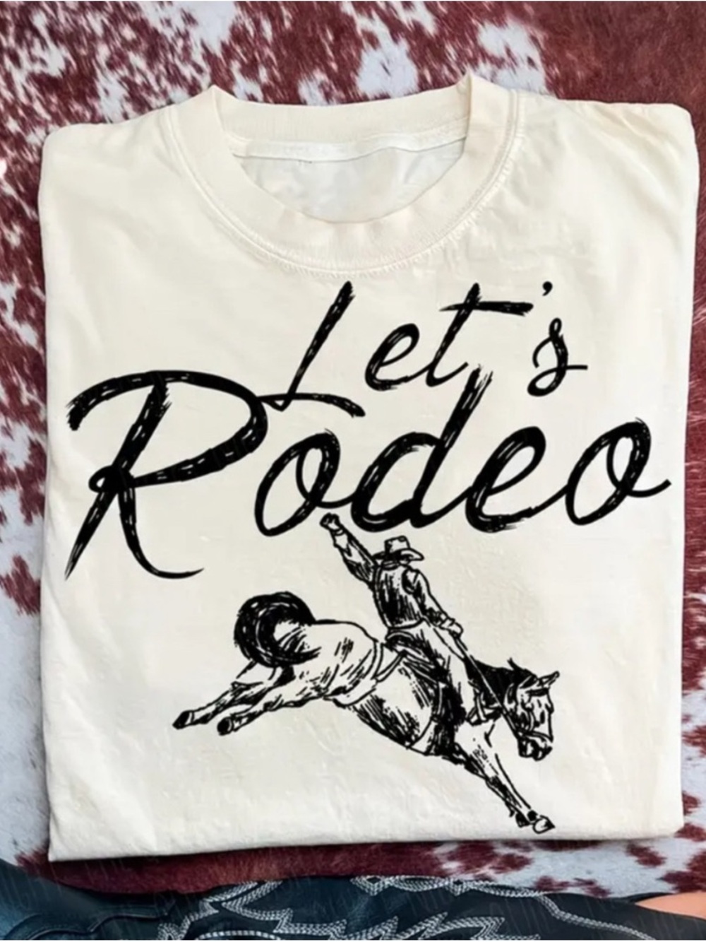 WESTERN Let's Rodeo Cream Graphic Print Tee Shirt